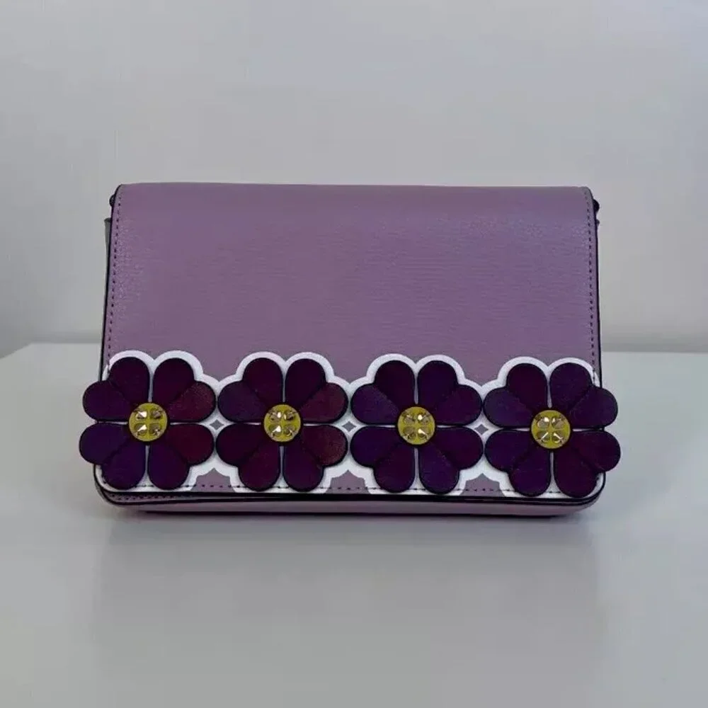 Kate Spade New York Lilac Sylvia Clover Appliqué Chain Crossbody Wallet Clutch